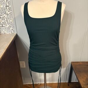 Deep Green Ruched Bodycon Tank Dress Adjustable Length‎  (Women's XL)